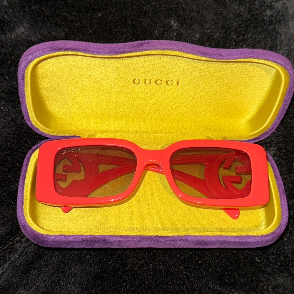 Gucci Red Sunglasses with Yellow and Purple Case